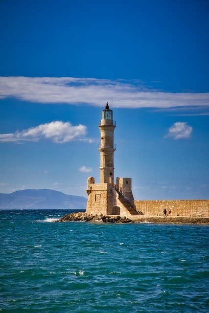 lighthouse, beacon, sea, watchtower, tower, building, nature, structure, facade, architecture, ocean, coast, coastline, chania, crete, greece, mediterranean, water